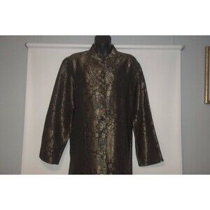 CHICO'S DESIGN Black Gold Floral Print Silk Blend Button Down Long Shirt Sz 2(M)